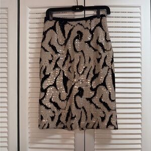 ANTONIO MELANI Black and Cream Sequin Pencil Skirt